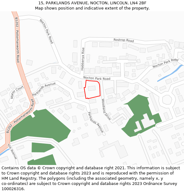 15, PARKLANDS AVENUE, NOCTON, LINCOLN, LN4 2BF: Location map and indicative extent of plot