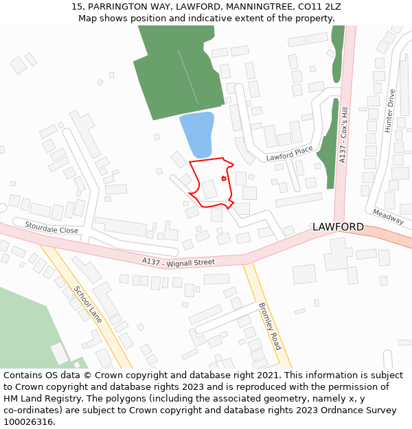 15, PARRINGTON WAY, LAWFORD, MANNINGTREE, CO11 2LZ: Location map and indicative extent of plot