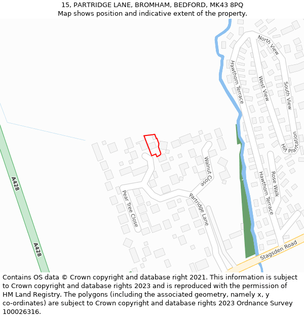 15, PARTRIDGE LANE, BROMHAM, BEDFORD, MK43 8PQ: Location map and indicative extent of plot