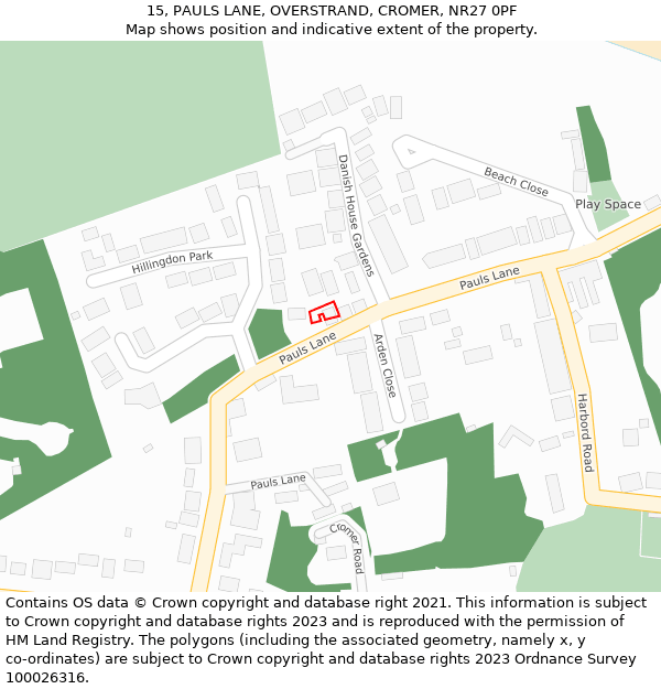 15, PAULS LANE, OVERSTRAND, CROMER, NR27 0PF: Location map and indicative extent of plot