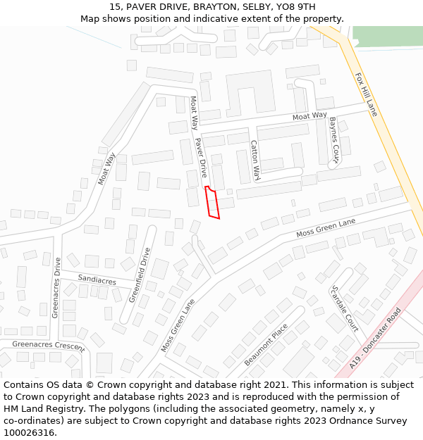 15, PAVER DRIVE, BRAYTON, SELBY, YO8 9TH: Location map and indicative extent of plot