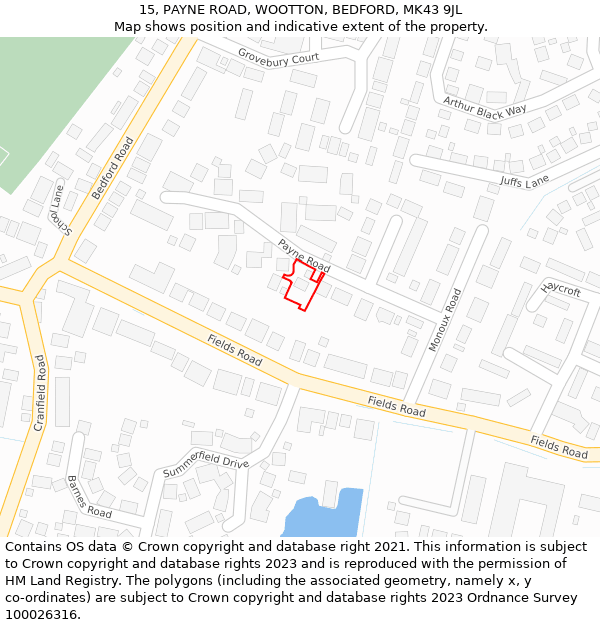 15, PAYNE ROAD, WOOTTON, BEDFORD, MK43 9JL: Location map and indicative extent of plot