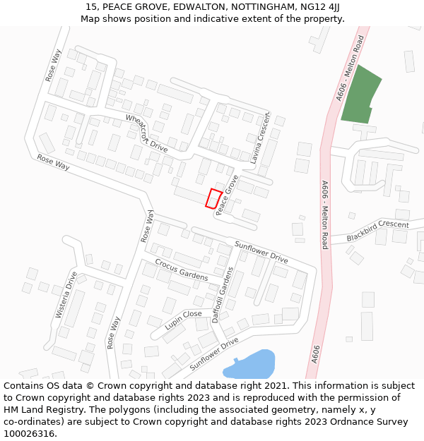 15, PEACE GROVE, EDWALTON, NOTTINGHAM, NG12 4JJ: Location map and indicative extent of plot