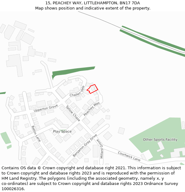 15, PEACHEY WAY, LITTLEHAMPTON, BN17 7DA: Location map and indicative extent of plot