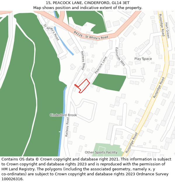 15, PEACOCK LANE, CINDERFORD, GL14 3ET: Location map and indicative extent of plot