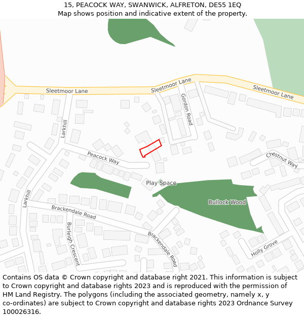 15, PEACOCK WAY, SWANWICK, ALFRETON, DE55 1EQ: Location map and indicative extent of plot