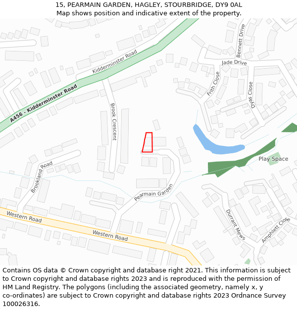 15, PEARMAIN GARDEN, HAGLEY, STOURBRIDGE, DY9 0AL: Location map and indicative extent of plot