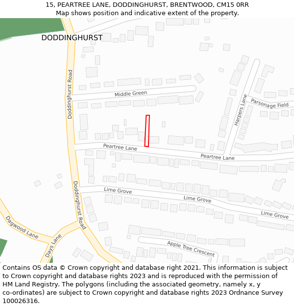 15, PEARTREE LANE, DODDINGHURST, BRENTWOOD, CM15 0RR: Location map and indicative extent of plot