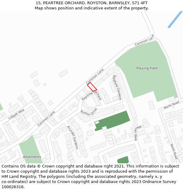 15, PEARTREE ORCHARD, ROYSTON, BARNSLEY, S71 4FT: Location map and indicative extent of plot