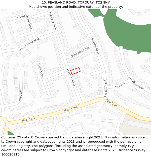 15, PEASLAND ROAD, TORQUAY, TQ2 8NY: Location map and indicative extent of plot