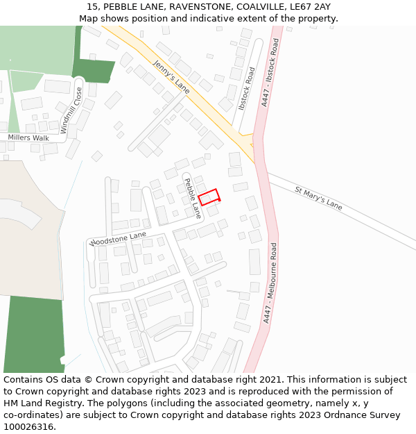 15, PEBBLE LANE, RAVENSTONE, COALVILLE, LE67 2AY: Location map and indicative extent of plot