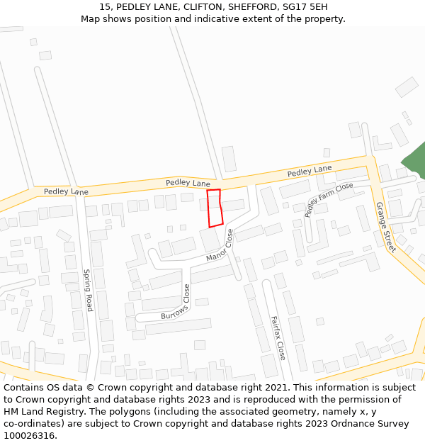 15, PEDLEY LANE, CLIFTON, SHEFFORD, SG17 5EH: Location map and indicative extent of plot
