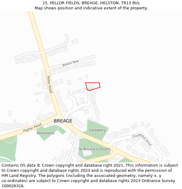 15, PELLOR FIELDS, BREAGE, HELSTON, TR13 9UL: Location map and indicative extent of plot