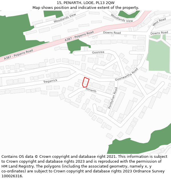 15, PENARTH, LOOE, PL13 2QW: Location map and indicative extent of plot