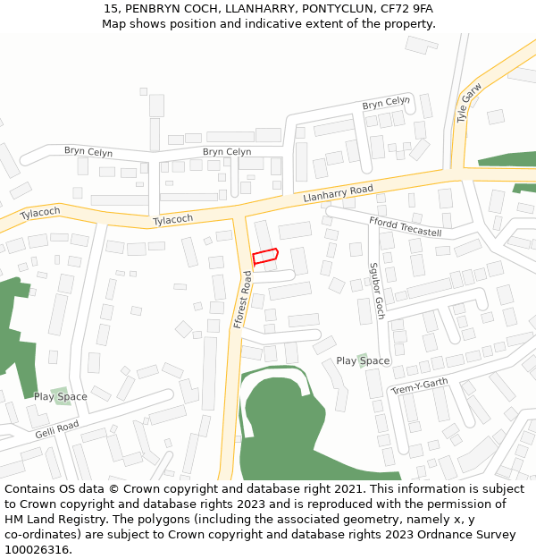 15, PENBRYN COCH, LLANHARRY, PONTYCLUN, CF72 9FA: Location map and indicative extent of plot