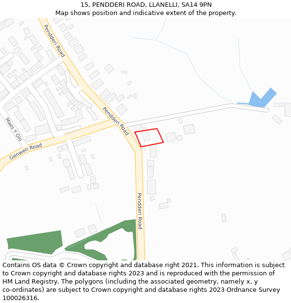 15, PENDDERI ROAD, LLANELLI, SA14 9PN: Location map and indicative extent of plot