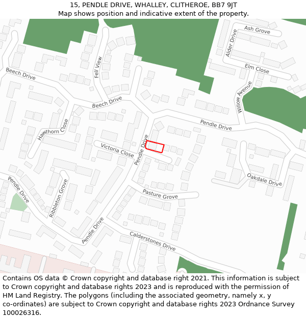 15, PENDLE DRIVE, WHALLEY, CLITHEROE, BB7 9JT: Location map and indicative extent of plot