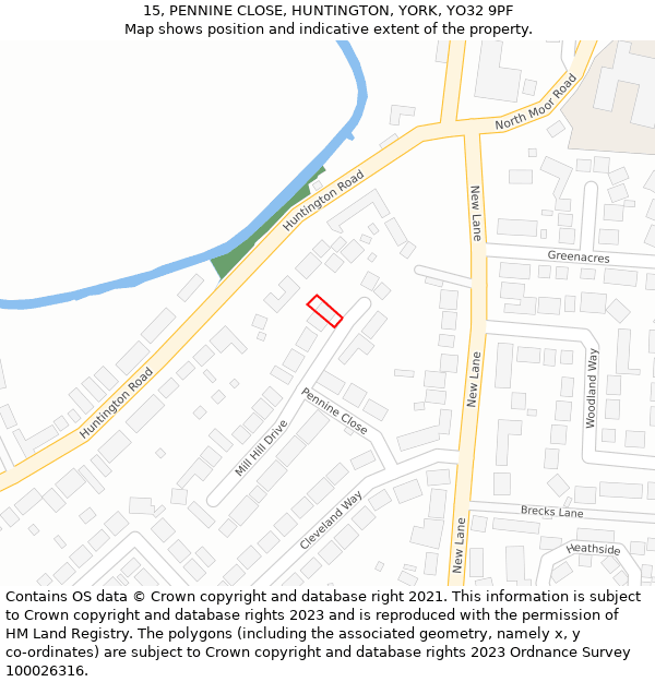 15, PENNINE CLOSE, HUNTINGTON, YORK, YO32 9PF: Location map and indicative extent of plot