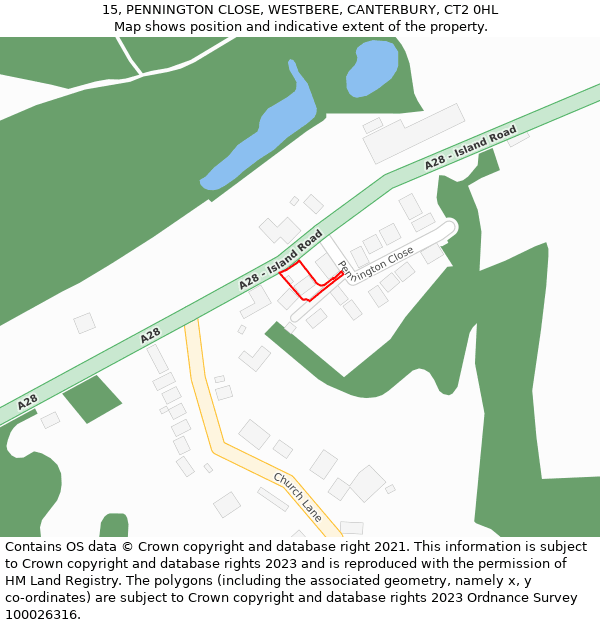 15, PENNINGTON CLOSE, WESTBERE, CANTERBURY, CT2 0HL: Location map and indicative extent of plot