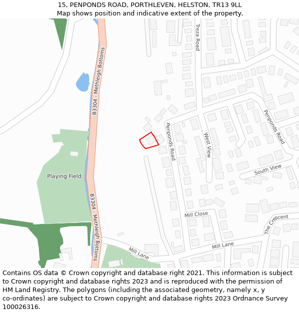 15, PENPONDS ROAD, PORTHLEVEN, HELSTON, TR13 9LL: Location map and indicative extent of plot