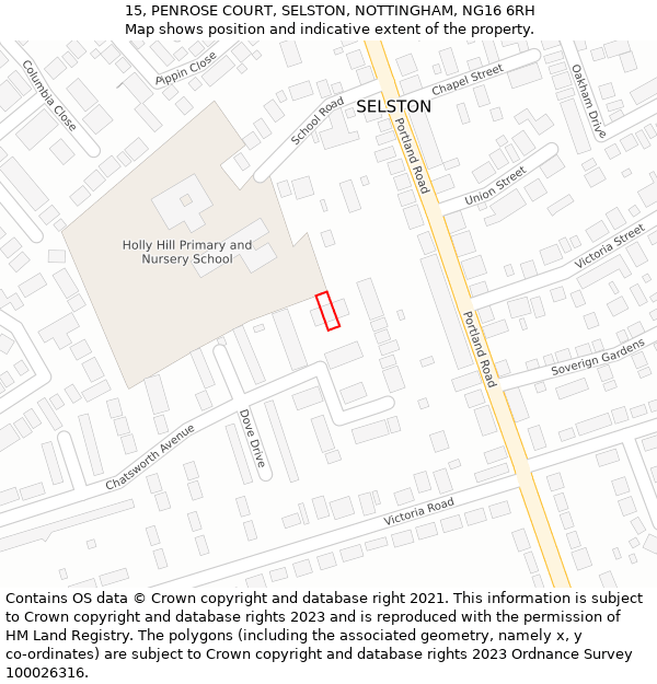 15, PENROSE COURT, SELSTON, NOTTINGHAM, NG16 6RH: Location map and indicative extent of plot