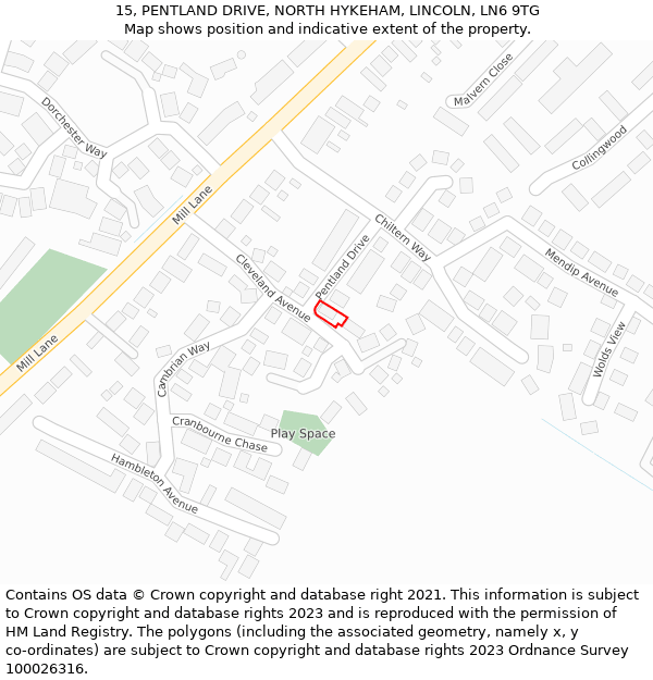 15, PENTLAND DRIVE, NORTH HYKEHAM, LINCOLN, LN6 9TG: Location map and indicative extent of plot