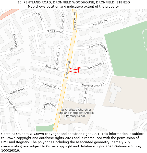 15, PENTLAND ROAD, DRONFIELD WOODHOUSE, DRONFIELD, S18 8ZQ: Location map and indicative extent of plot