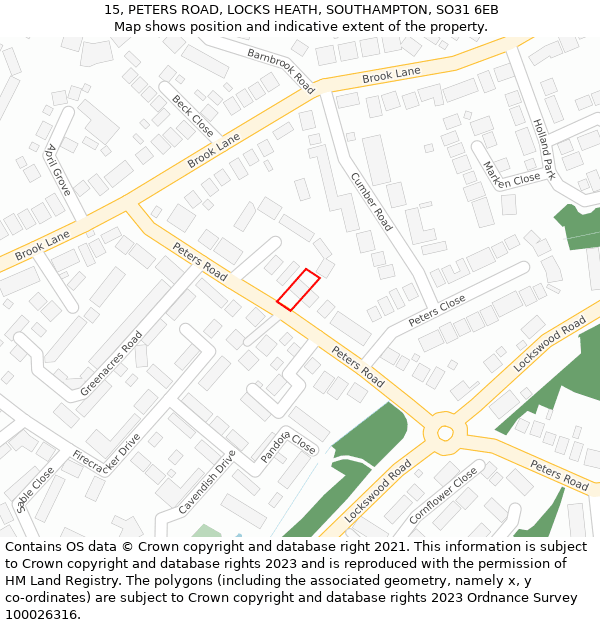 15, PETERS ROAD, LOCKS HEATH, SOUTHAMPTON, SO31 6EB: Location map and indicative extent of plot
