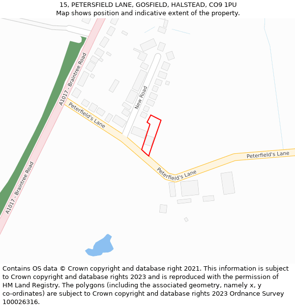 15, PETERSFIELD LANE, GOSFIELD, HALSTEAD, CO9 1PU: Location map and indicative extent of plot