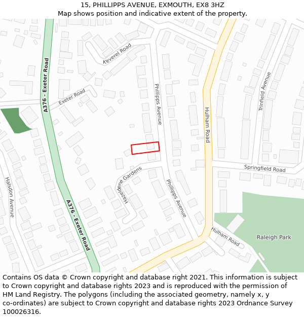 15, PHILLIPPS AVENUE, EXMOUTH, EX8 3HZ: Location map and indicative extent of plot