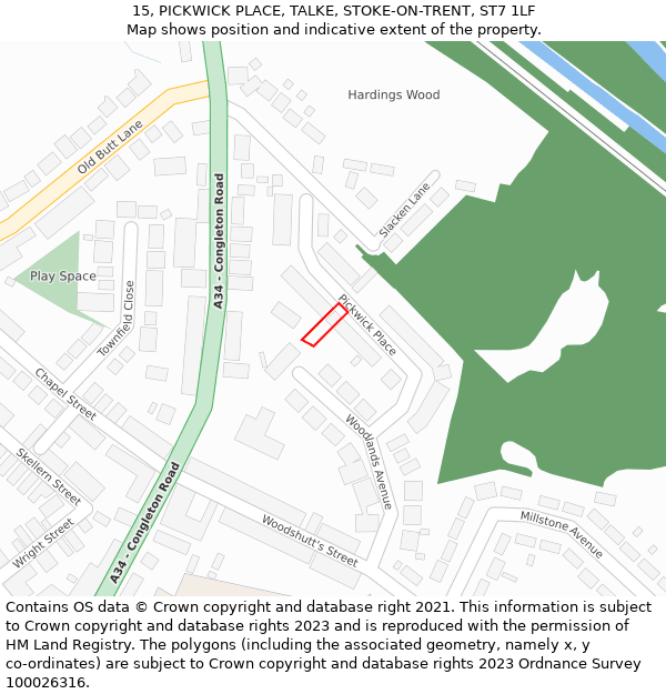 15, PICKWICK PLACE, TALKE, STOKE-ON-TRENT, ST7 1LF: Location map and indicative extent of plot