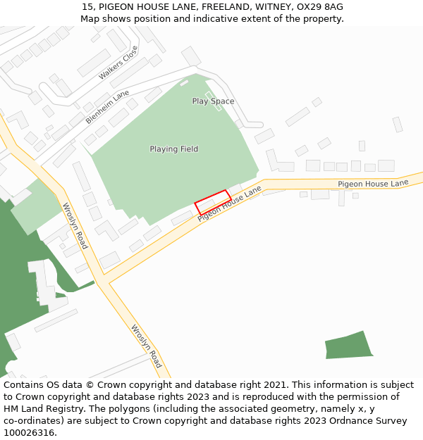 15, PIGEON HOUSE LANE, FREELAND, WITNEY, OX29 8AG: Location map and indicative extent of plot