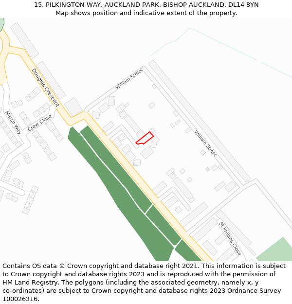 15, PILKINGTON WAY, AUCKLAND PARK, BISHOP AUCKLAND, DL14 8YN: Location map and indicative extent of plot