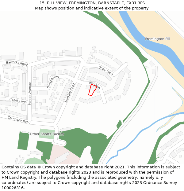 15, PILL VIEW, FREMINGTON, BARNSTAPLE, EX31 3FS: Location map and indicative extent of plot