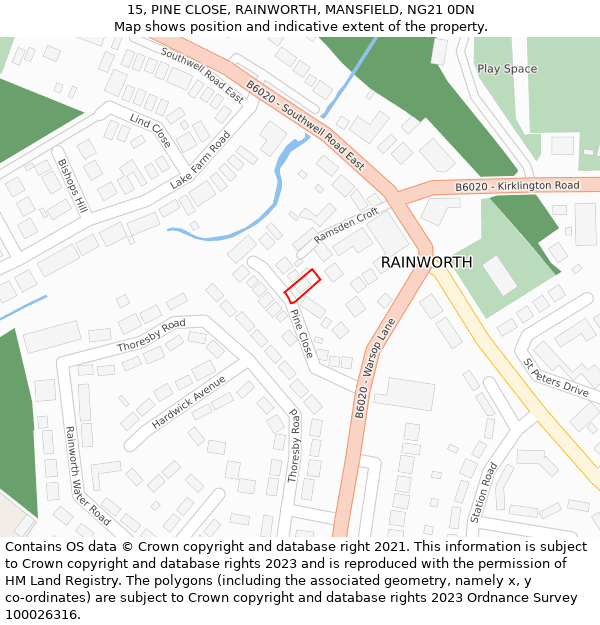 15, PINE CLOSE, RAINWORTH, MANSFIELD, NG21 0DN: Location map and indicative extent of plot