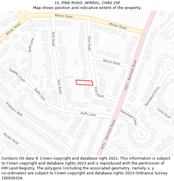 15, PINE ROAD, WIRRAL, CH60 2SP: Location map and indicative extent of plot