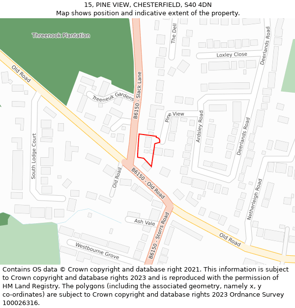 15, PINE VIEW, CHESTERFIELD, S40 4DN: Location map and indicative extent of plot