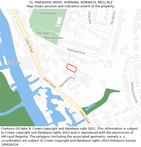 15, PINEWOOD DRIVE, HORNING, NORWICH, NR12 8LZ: Location map and indicative extent of plot