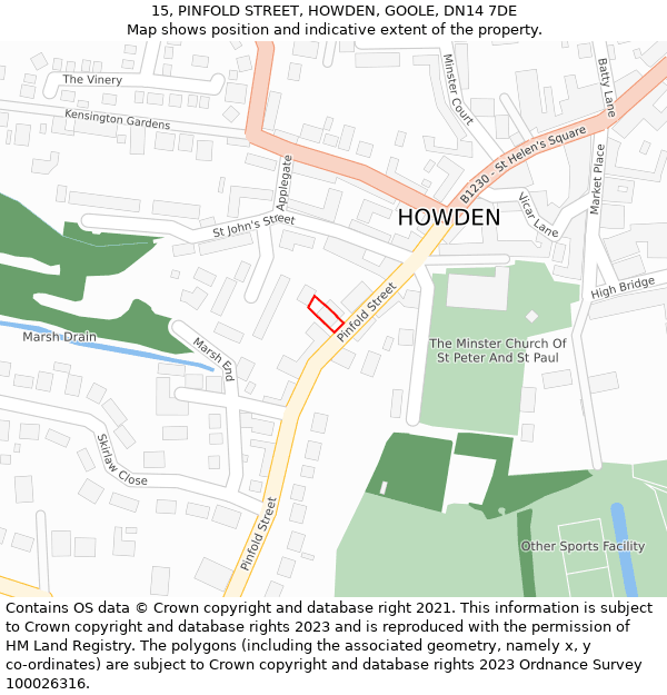 15, PINFOLD STREET, HOWDEN, GOOLE, DN14 7DE: Location map and indicative extent of plot