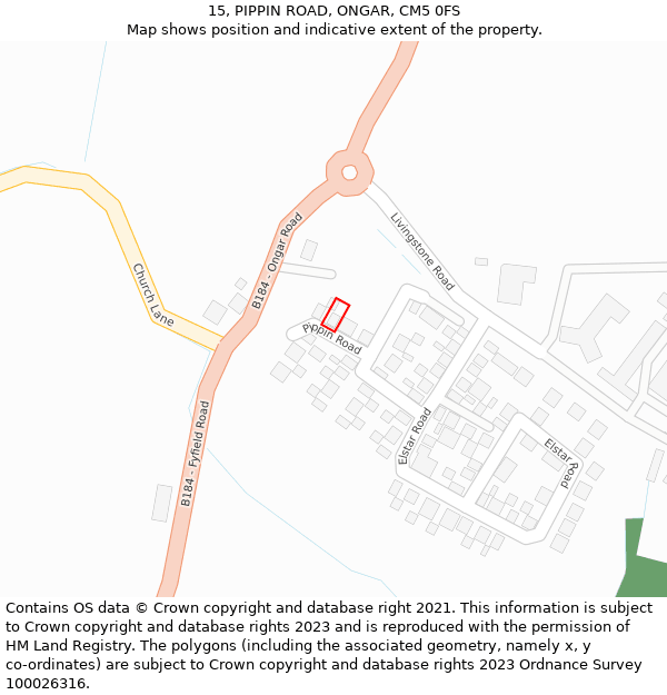 15, PIPPIN ROAD, ONGAR, CM5 0FS: Location map and indicative extent of plot