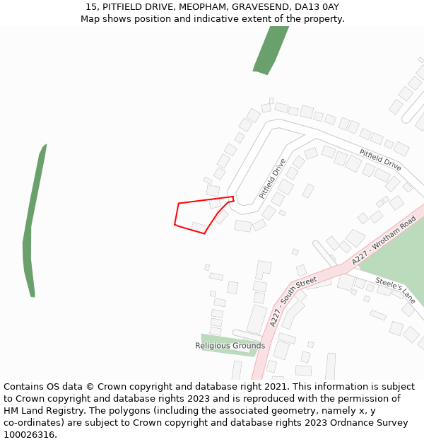 15, PITFIELD DRIVE, MEOPHAM, GRAVESEND, DA13 0AY: Location map and indicative extent of plot
