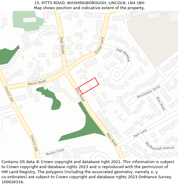 15, PITTS ROAD, WASHINGBOROUGH, LINCOLN, LN4 1BH: Location map and indicative extent of plot