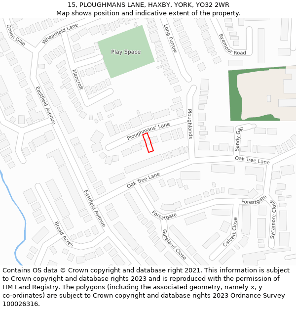 15, PLOUGHMANS LANE, HAXBY, YORK, YO32 2WR: Location map and indicative extent of plot