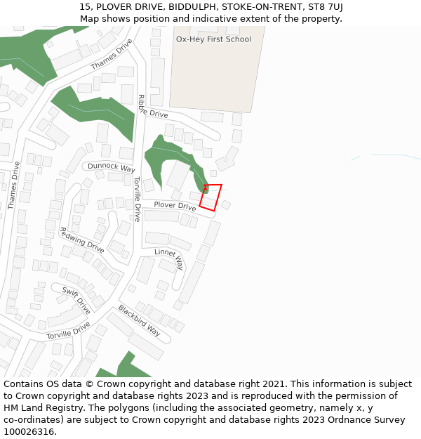 15, PLOVER DRIVE, BIDDULPH, STOKE-ON-TRENT, ST8 7UJ: Location map and indicative extent of plot