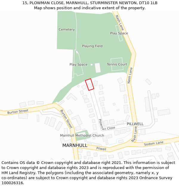 15, PLOWMAN CLOSE, MARNHULL, STURMINSTER NEWTON, DT10 1LB: Location map and indicative extent of plot