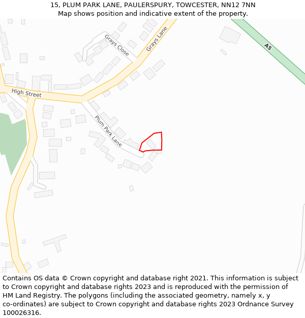 15, PLUM PARK LANE, PAULERSPURY, TOWCESTER, NN12 7NN: Location map and indicative extent of plot