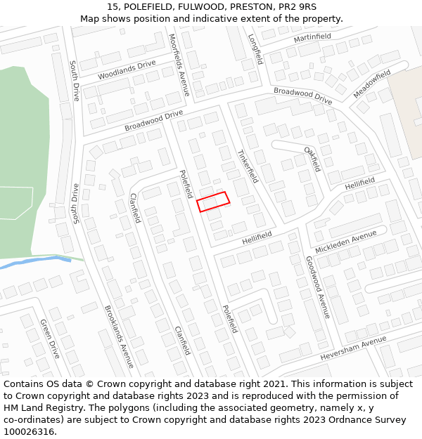 15, POLEFIELD, FULWOOD, PRESTON, PR2 9RS: Location map and indicative extent of plot