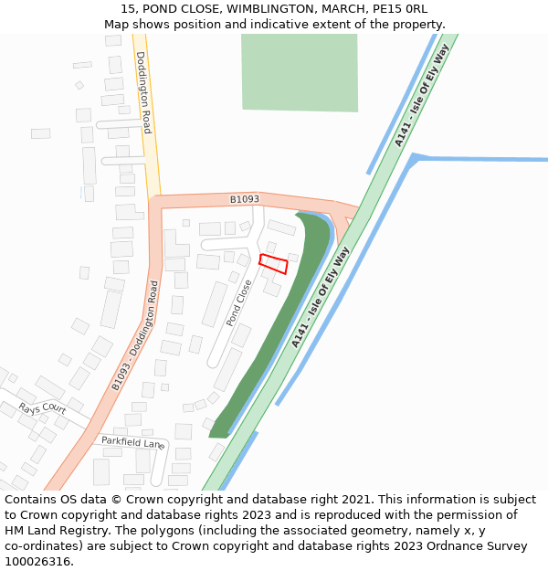 15, POND CLOSE, WIMBLINGTON, MARCH, PE15 0RL: Location map and indicative extent of plot