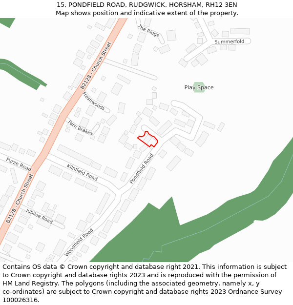 15, PONDFIELD ROAD, RUDGWICK, HORSHAM, RH12 3EN: Location map and indicative extent of plot