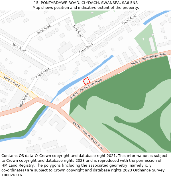 15, PONTARDAWE ROAD, CLYDACH, SWANSEA, SA6 5NS: Location map and indicative extent of plot